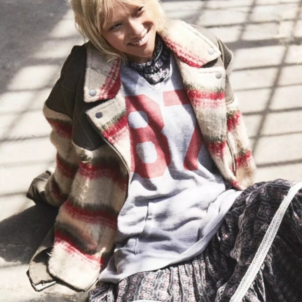 Free People Moto Jacket Fuzzy Stripe Oversize Mont